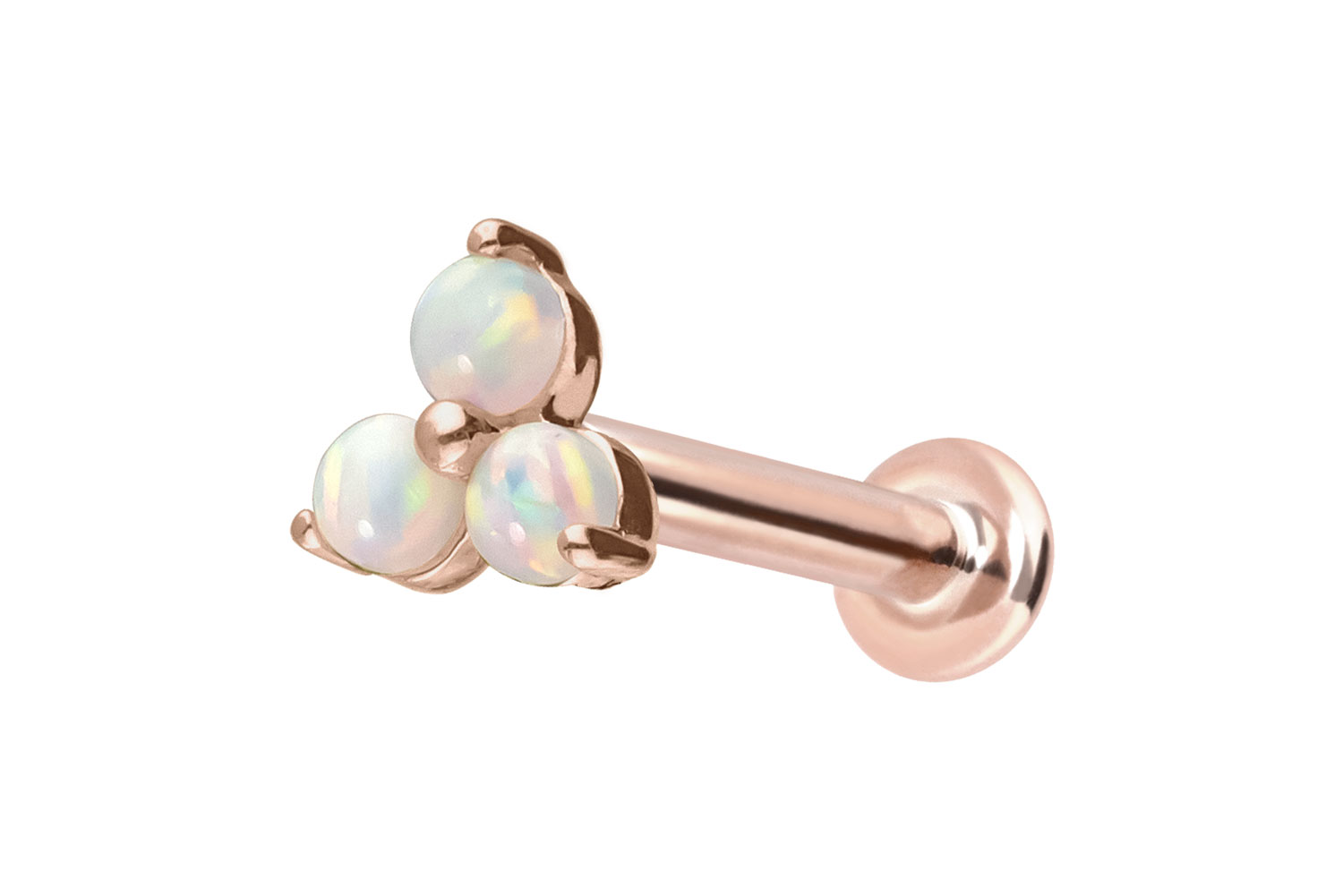 14 Karat Gold Labret Piercing mit Innengewinde BLUME + 3 SYNTHETISCHE OPALE